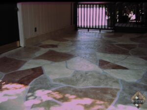 Concrete Patio Red Stone Overlay