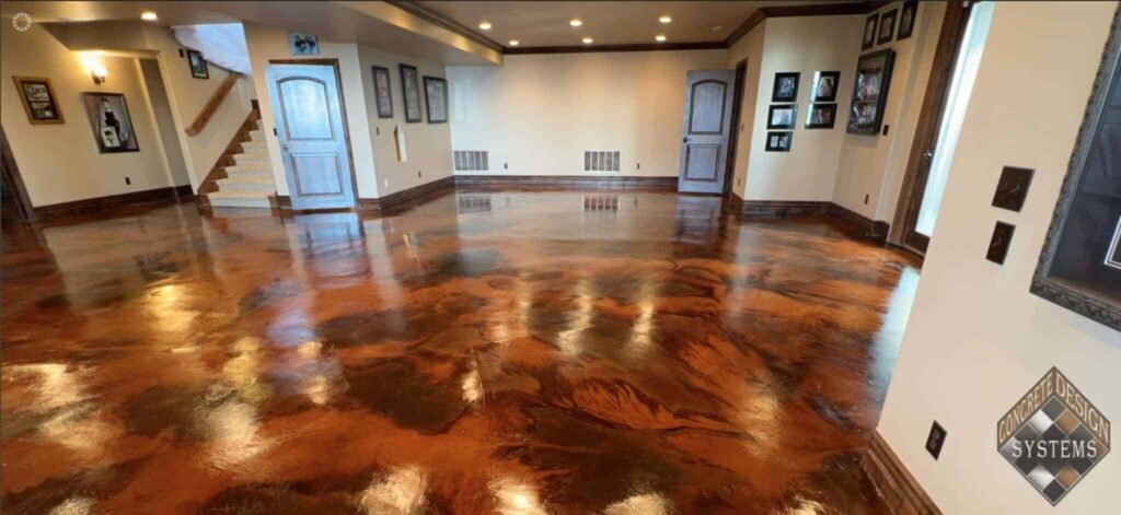 Walnut and Amber Acid Stained Basement